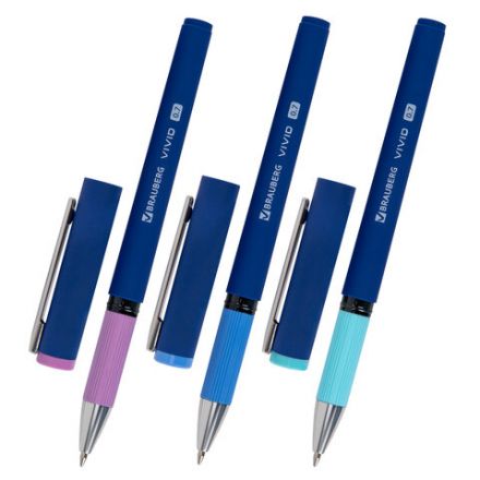 Ручка шариковая с грипом BRAUBERG "VIVID PASTEL", СИНЯЯ, SOFT TOUCH покрытие, узел 0,7 мм, линия письма 0,35 мм, 144399