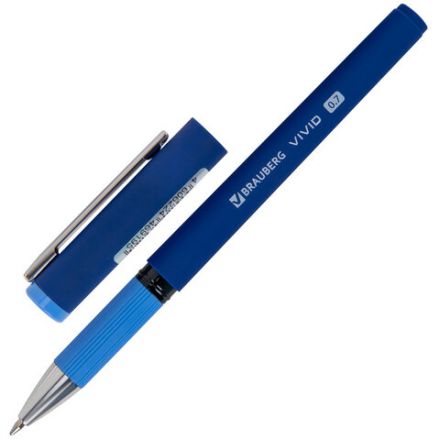 Ручка шариковая с грипом BRAUBERG "VIVID PASTEL", СИНЯЯ, SOFT TOUCH покрытие, узел 0,7 мм, линия письма 0,35 мм, 144399