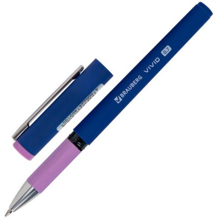 Ручка шариковая с грипом BRAUBERG "VIVID PASTEL", СИНЯЯ, SOFT TOUCH покрытие, узел 0,7 мм, линия письма 0,35 мм, 144399