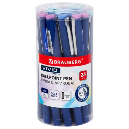 Ручка шариковая с грипом BRAUBERG "VIVID PASTEL", СИНЯЯ, SOFT TOUCH покрытие, узел 0,7 мм, линия письма 0,35 мм, 144399