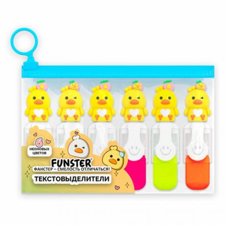 Набор текстовыделителей с топперами 6 ЦВЕТОВ НЕОН, "НЕЖНЫЕ ЦЫПЛЯТА", линия 1-4 мм, FUNSTER (ФАНСТЕР), 152648