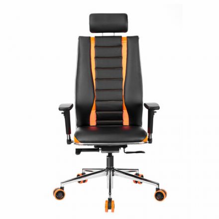 Кресло компьютерное МЕТТА "ErgoLife" 10 B2-160D, 2D-подголовник, экокожа/сетка, черное/оранжевое