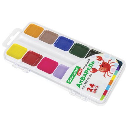 Краски акварельные BRAUBERG KIDS, медовые, 24 цвета, квадратные кюветы, пластиковый пенал, 192284 Краски акварельные BRAUBERG KIDS, медовые, 24 цвета, квадратные кюветы, пластиковый пенал, 192284