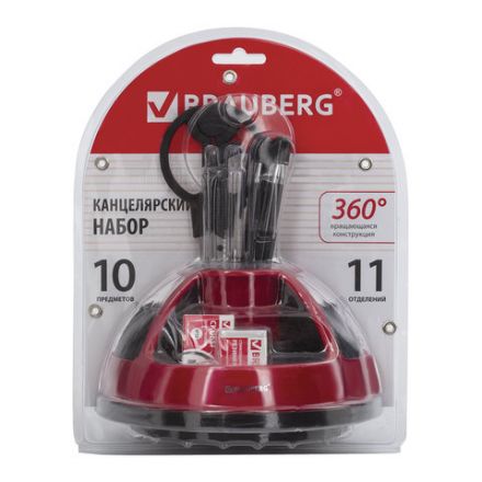Канцелярский набор BRAUBERG "ULTRA", 10 предметов, вращающаяся конструкция, черно-красный, 231929