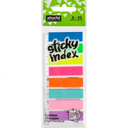 Клейкие закладки Attache Selection пластиковые 8 цветов по 25 листов 45х12 мм на линейке Клейкие закладки Attache Selection пластиковые 8 цветов по 25 листов 45х12 мм на линейке