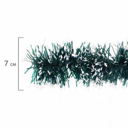 Мишура КОМПЛЕКТ 4 штуки + 1 в подарок!, диаметр 70 мм, длина 2 м, зеленая с белыми кончиками, 592216