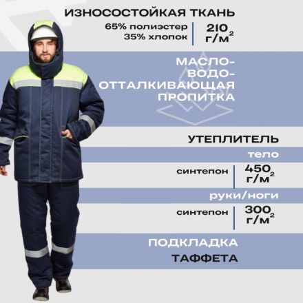 Костюм рабочий зимний муж з45-КПК син/лимон (р.48-50) 194-200