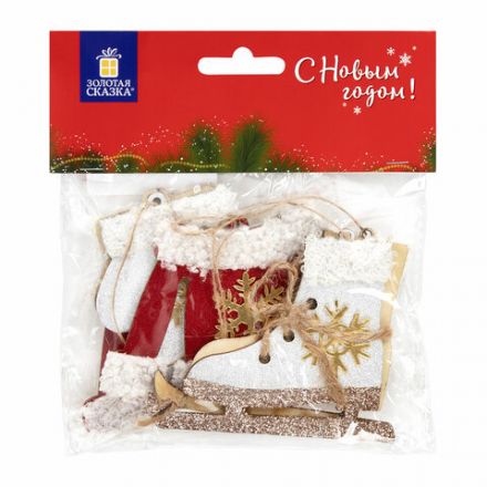 Набор елочных украшений "Фигуристка", 6 шт., дерево, цвет: красный / белый, ЗОЛОТАЯ СКАЗКА, 592003