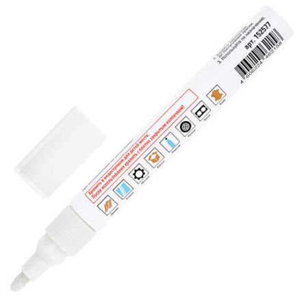 Маркер-краска лаковый (paint marker) 2-4 мм, БЕЛЫЙ, НИТРО-ОСНОВА, STAFF PROFIT, для любых поверхностей, 152577