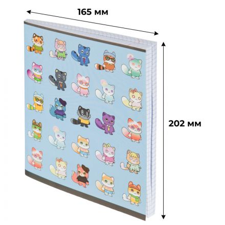 Тетрадь общая А5 96л №1School NFT Котики гол.,клет,скреп, ВД-лак