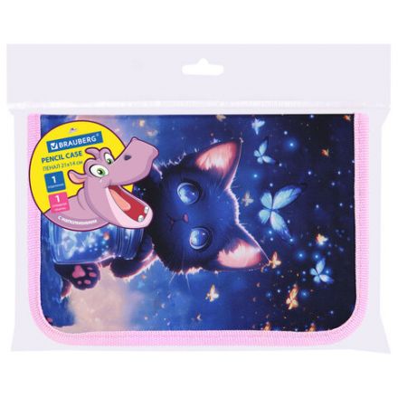Пенал BRAUBERG с наполнением, 1 отделение, 1 откидная планка, 24 предмета, 21х14 см, "Night catcher", 273530
