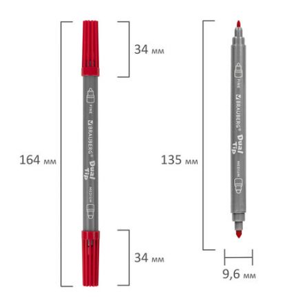 Фломастеры двусторонние BRAUBERG "PREMIUM" "DUAL-TIP", 10 шт., 10 цветов, два наконечника, картонная коробка с европодвесом, 151946