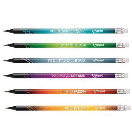 Набор карандашей чернографитных MAPED, 6 шт., "Navy Pep's Energy", HB, с ластиком, надписи, 852000
