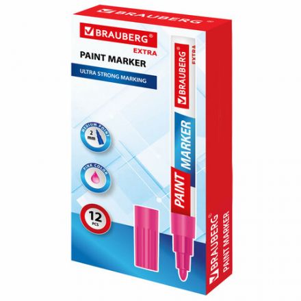 Маркер-краска лаковый EXTRA (paint marker) 2 мм, РОЗОВЫЙ, УСИЛЕННАЯ НИТРО-ОСНОВА, BRAUBERG, 151977