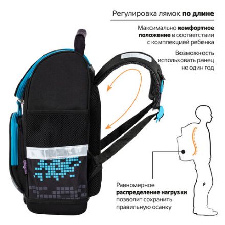 Ранец ЮНЛАНДИЯ WISE, 1 отделение, 3 кармана, устойчивое дно, "Sport game", 37x29х15 см, 272072