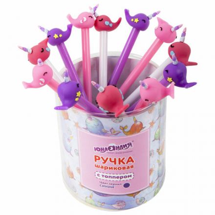 Ручка с топпером шариковая ЮНЛАНДИЯ "Кит-Единорог", корпус ассорти, СИНЯЯ, пишущий узел 0,7 мм, 143783 Ручка с топпером шариковая ЮНЛАНДИЯ "Кит-Единорог", корпус ассорти, СИНЯЯ, пишущий узел 0,7 мм, 143783