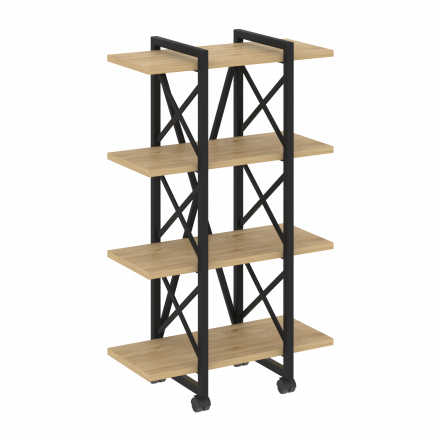 Loft Стеллаж на колесных опорах-4 полки VR.L-MST.K-4.4V Тиквуд светлый/Чёрный металл 800*400*1334