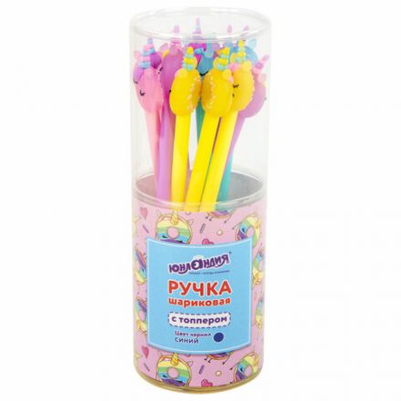 Ручка с топпером шариковая ЮНЛАНДИЯ "Единорог-пончик", корпус ассорти, СИНЯЯ, пишущий узел 0,7 мм, 143803 Ручка с топпером шариковая ЮНЛАНДИЯ "Единорог-пончик", корпус ассорти, СИНЯЯ, пишущий узел 0,7 мм, 143803