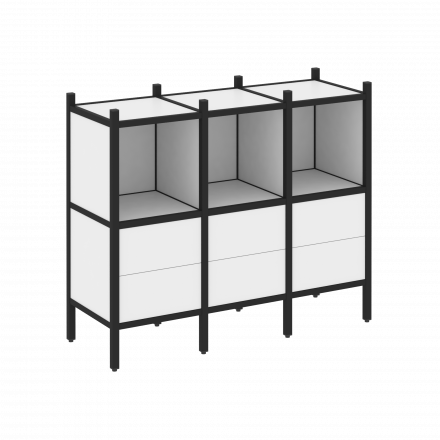 Loft Прямой стеллаж наборный VR.L-07 Белый бриллиант/Чёрный металл 1278*446*1047 Loft Прямой стеллаж наборный VR.L-07 Белый бриллиант/Чёрный металл 1278*446*1047