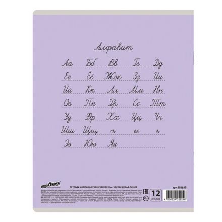 Тетрадь 12 л. ЮНЛАНДИЯ КЛАССИЧЕСКАЯ, частая косая линия, обложка картон, АССОРТИ 5 видов, 105650