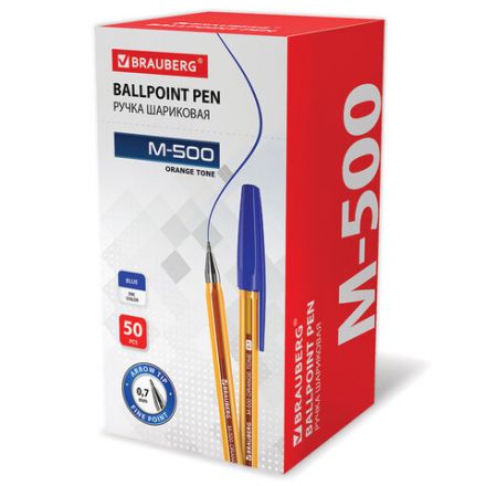 Ручка шариковая BRAUBERG "M-500 ORANGE TONE", СИНЯЯ, корпус тонированный оранжевый, узел 0,7 мм, линия письма 0,35 мм, 143451