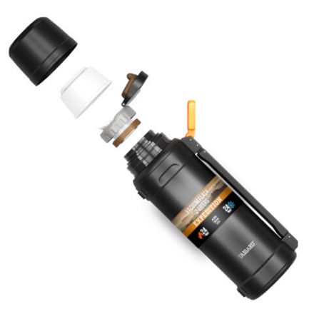 Термос 2л EXPEDITION, нержавеющая сталь SUS304, 2 кружки, 2 ручки, ситечко, черно-оранжевый, TAIGARU (ТАЙГАРУ), 700317