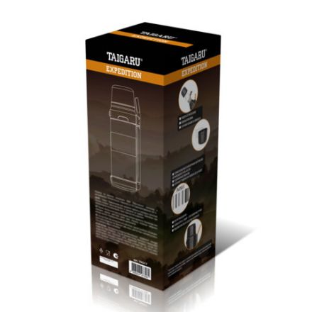 Термос 2л EXPEDITION, нержавеющая сталь SUS304, 2 кружки, 2 ручки, ситечко, черно-оранжевый, TAIGARU (ТАЙГАРУ), 700317