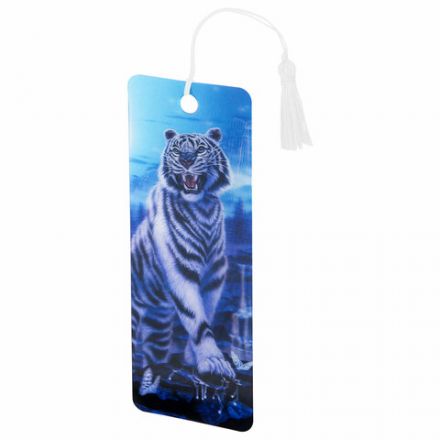 Закладка для книг с линейкой 3D-ОБЪЕМНАЯ BRAUBERG, "Белый тигр", с декоративным шнурком, 125754