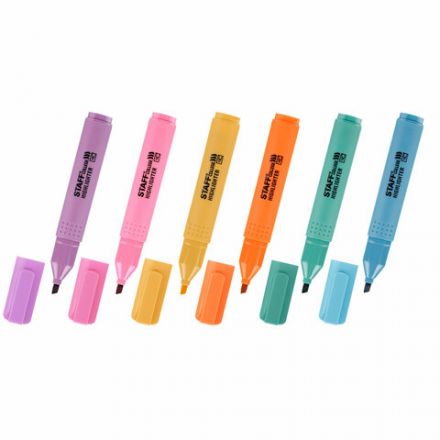 Набор текстовыделителей 6 ПАСТЕЛЬНЫХ ЦВЕТОВ, АССОРТИ, STAFF College "STICK PASTEL", линия письма 1-4 мм, скошенный наконечник, 152532