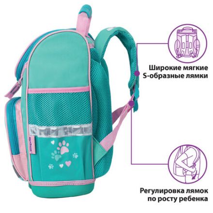 Ранец ЮНЛАНДИЯ WISE, 1 отделение, 3 кармана, устойчивое дно, "Soft paws", 37х29х15 см, 229946