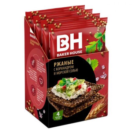 Хлебцы BAKER HOUSE скандинавские цельнозерновые ржаные, 180 г, 19927