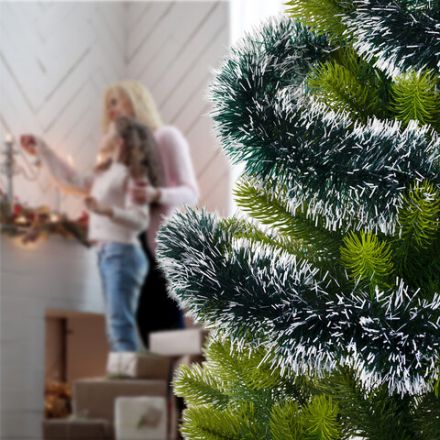 Мишура КОМПЛЕКТ 3 штуки, диаметр 100 мм, длина 2 м, зеленая с белыми кончиками, 592217