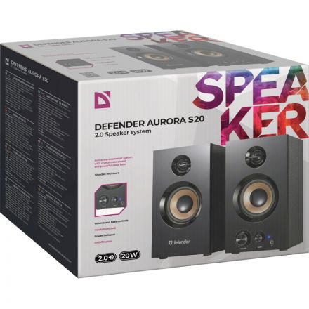 Акустическая система 2.0 Defender Aurora S20 20 Вт, деревянный корпус, 230В Акустическая система 2.0 Defender Aurora S20 20 Вт, деревянный корпус, 230В