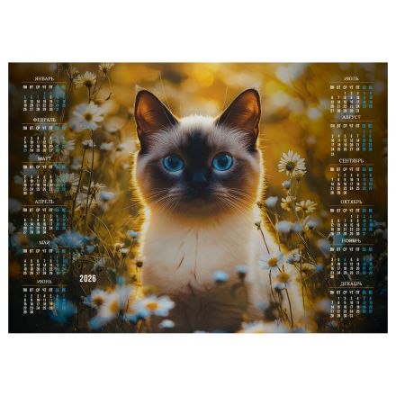 Календарь настенный листовой А3, 300*420 мм BG "Сиамский кот", 2026г