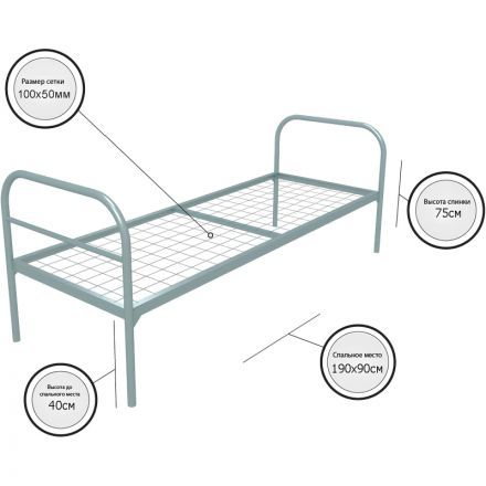 Кровать CAM_металлическая одноярусная Бюджет+ 900х1900,сетка 100х50 Кровать CAM_металлическая одноярусная Бюджет+ 900х1900,сетка 100х50
