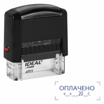 Штамп стандартный "ОПЛАЧЕНО, дата", оттиск 38 х 14 мм, синий, TRODAT IDEAL 4911 DB - 3.13, 161489