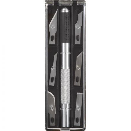 Нож макетный TOPFORT Набор 7поз.:нож мет.+TPR + 6лезв.разн.тип,пласт.бокс