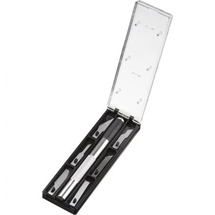 Нож макетный TOPFORT Набор 7поз.:нож мет.+TPR + 6лезв.разн.тип,пласт.бокс