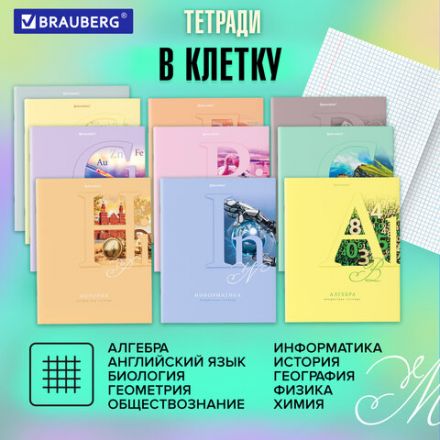 Тетради предметные, КОМПЛЕКТ 12 ПРЕДМЕТОВ, 48 листов, обложка картон, BRAUBERG, "ПАСТЕЛЬНАЯ", 404026