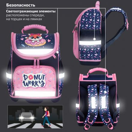 Ранец ЮНЛАНДИЯ WISE, 1 отделение, 3 кармана, устойчивое дно, "Donut worry", 37x29х15 см, 272073