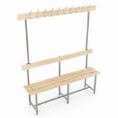 Скамья с вешалкой, спинкой "СВТ 5", 1765х1500х395 мм, 10 крючков, регулируемые опоры, каркас металлический серый, сиденье дерево