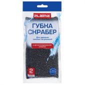 Губка-скрабер 11х10х1,5 см, поролон + металлическая оплетка КОМПЛЕКТ 2 штуки, посуда, уборка, LAIMA, 700058 Губка-скрабер 11х10х1,5 см, поролон + металлическая оплетка КОМПЛЕКТ 2 штуки, посуда, уборка, LAIMA, 700058