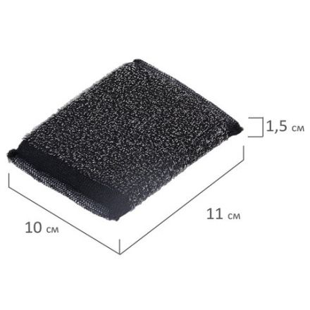 Губка-скрабер 11х10х1,5 см, поролон + металлическая оплетка КОМПЛЕКТ 2 штуки, посуда, уборка, LAIMA, 700058