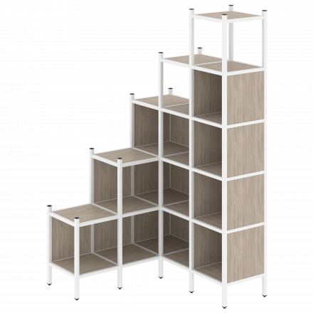 Loft Угловой внутренний стеллаж наборный VR.L-49 Дуб аттик/Белый металл 1278*1278*2280
