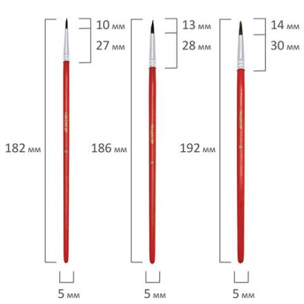 Кисти ПИФАГОР, набор 3 шт. (ПОНИ: круглые № 2, 3, 4), пакет с европодвесом, 200227