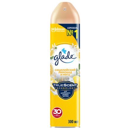 Освежитель воздуха аэрозольный 300 мл, GLADE "Сицилийский лимонад и мята", 864948