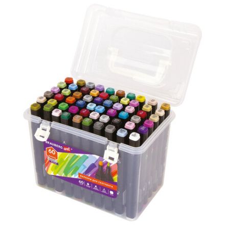 Маркеры для скетчинга двусторонние BRAUBERG ART DEBUT "BLACK", НАБОР 60 шт., пластиковый кейс, 152131 Маркеры для скетчинга двусторонние BRAUBERG ART DEBUT "BLACK", НАБОР 60 шт., пластиковый кейс, 152131