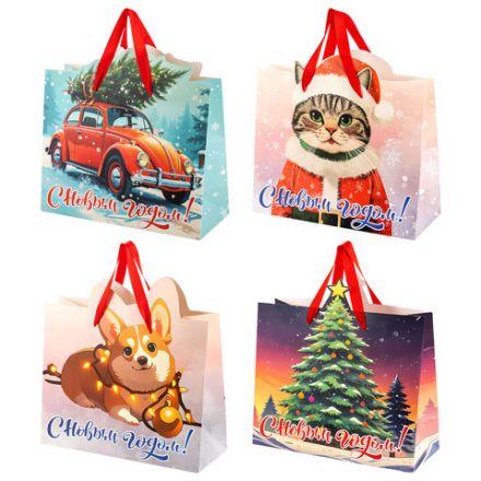 Пакет подарочный (1 шт.) новогодний, 26х13х32 см "Без границ" ассорти, ламинация, ЗОЛОТАЯ СКАЗКА, 592439