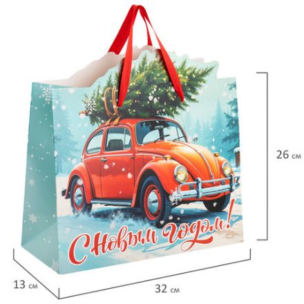 Пакет подарочный (1 шт.) новогодний, 26х13х32 см "Без границ" ассорти, ламинация, ЗОЛОТАЯ СКАЗКА, 592439