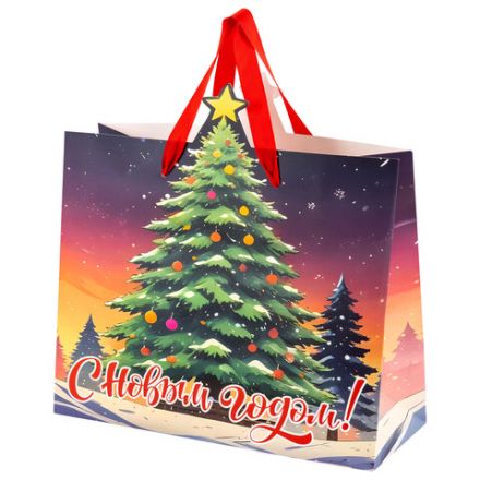 Пакет подарочный (1 шт.) новогодний, 26х13х32 см "Без границ" ассорти, ламинация, ЗОЛОТАЯ СКАЗКА, 592439